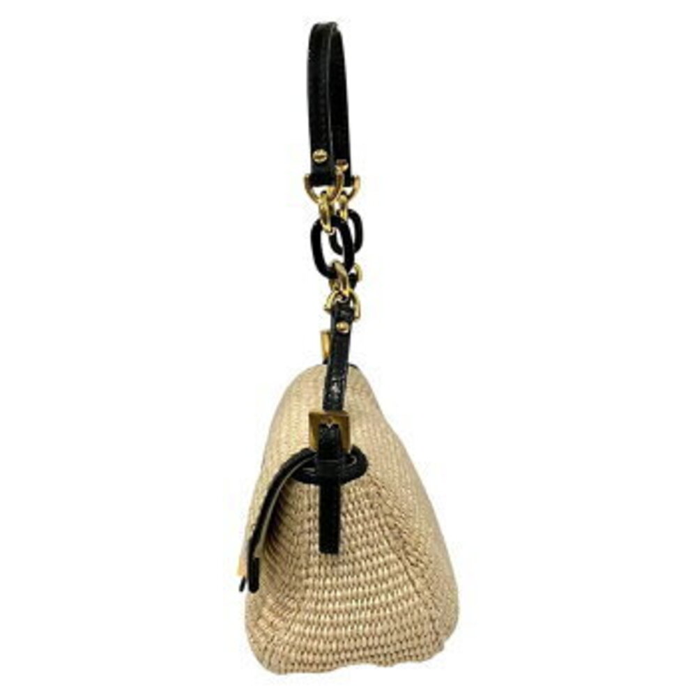 FENDI Mamma Bucket Shoulder Bag Straw Tan Python One White Black - Picture 3 of 9